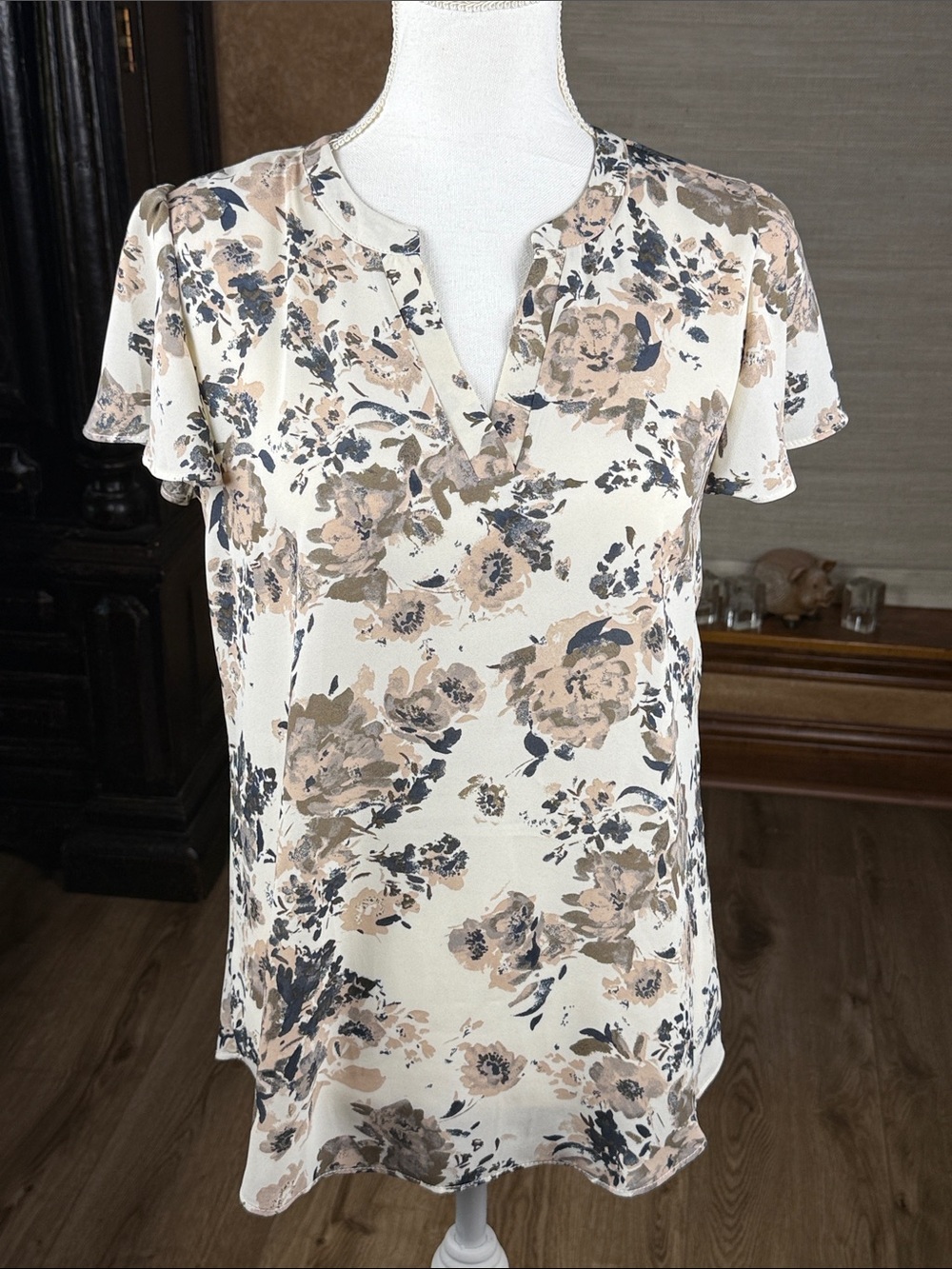 Maurices Earth Tone Flutter Sleeve Split Neck Blouse